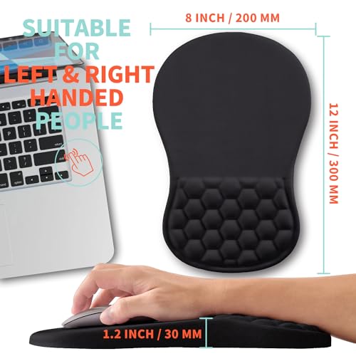 Kuosgm Ergonomic Mouse Pad Wrist Support with Memory Foam Massage Bulge, Carpal Tunnel Pain Relief Mousepad Wrist Rest for...