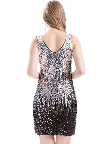 MANER Women's Sequin Dress Sparkly Glitter V-Neck Sleeveless Party Club Cocktail Tank Dress