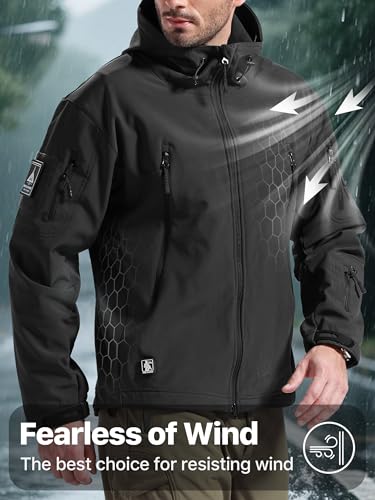 FREE SOLDIER Men's Outdoor Waterproof Soft Shell Hooded Military Tactical Jacket