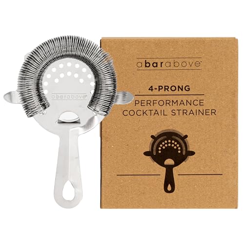 A Bar Above Cocktail Strainer, 4-Prong Bar Strainer with High Density Spring for Smooth Pouring, Fits Boston Shaker Tins a...