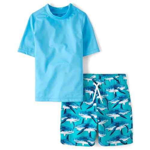The Children's Place Boys Short Sleeve Rashguard and Swim Trunk, 2-Piece Set