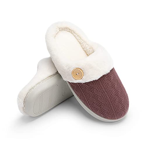 Chantomoo Womens Slipper Warm Comfy Memory Foam House Slippers Knitted Shoes Faux Fur Lined Anti-Skid Rubber Sole Bedroom ...