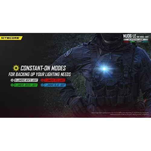 Nitecore NU06 LE 4-Color Rechargeable Signal and Safety Light, White, Red, Green, and Blue, compatible with ARC Rail, Magnetic, MOLLE & Hook-and-Loop