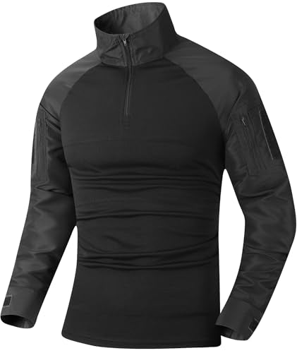 Men's Tactical Military 1/4 Zip Long Sleeve Shirt Breathable Fabric with Pockets Comfort Fit for Outdoor