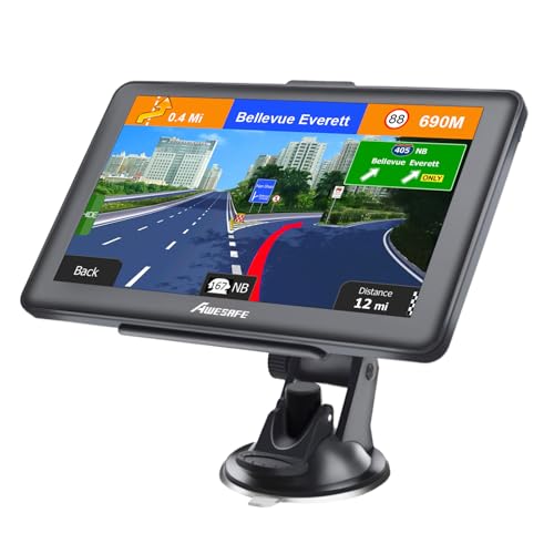 AWESAFE GPS Navigator for Car, Latest 2025 Map 7 Inch Touch Screen, Real Voice Spoken Turn-by-Turn Direction Reminding Nav...