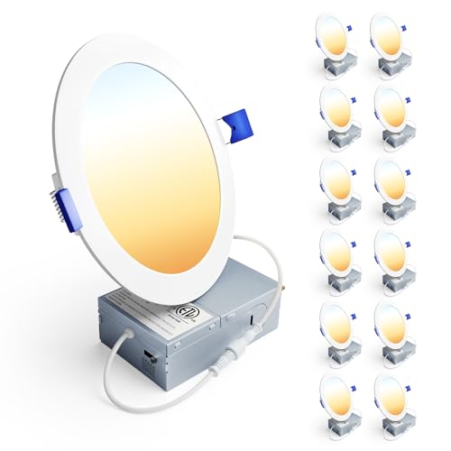 Ensenior 12 Pack 6 Inch LED Recessed Ceiling Light, Dimmable, 2700K-5000K 5CCT, 1200LM 12W 120V, High Brightness Canless W...