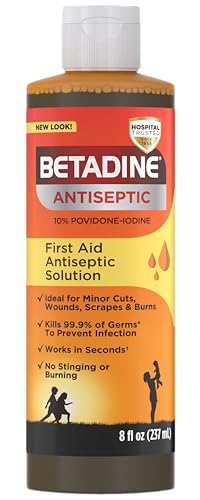 Betadine Antiseptic First Aid Solution, Povidone-iodine 10%, Infection Protection, Kills Germs In Minor Cuts Scrapes And B...