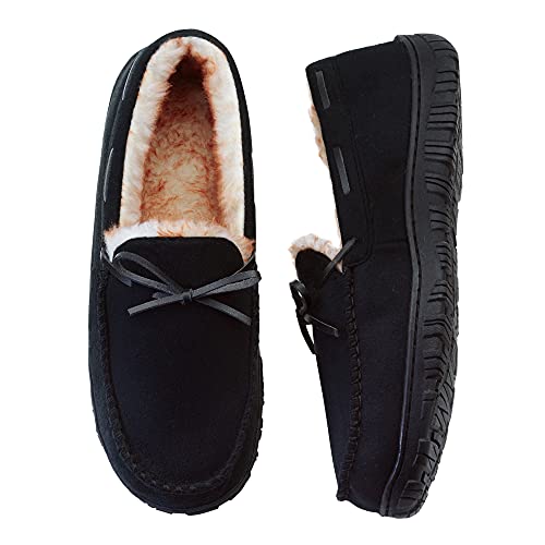 VLLy Mens Moccasin Slippers with Memory Foam Arch Support, Non Slip Rubber Sole House Shoes for Men Machine Washable Warm ...