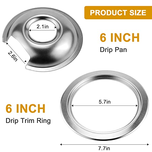 Burner Drip Pans 2 Large 8'' WB32X10013 & 2 Small 6'' WB32X10012 Chrome Drip Pan Set Fits for GE Hotpoint Electric Stove T...