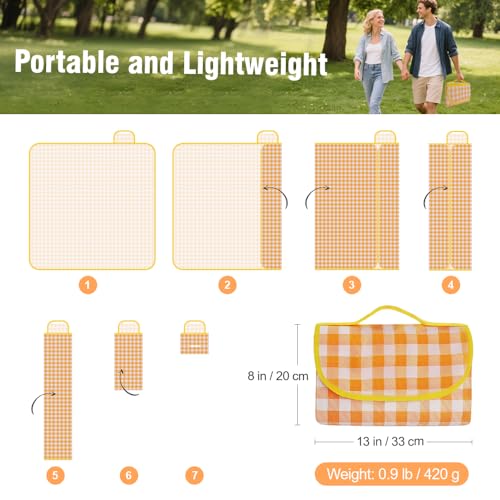 JEPELUS Outdoor Picnic Blanket Waterproof, 79 x 79 Inch Large Picnic Mat Oxford Fabric, Gingham Foldable Beach Blankets Ma...