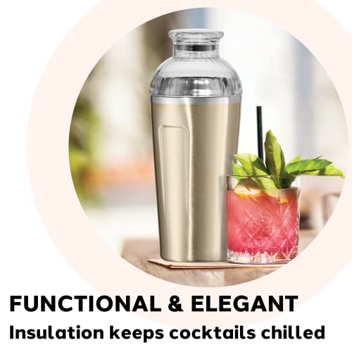 OGGI Groove Insulated Cocktail Shaker-17oz Double Wall Vacuum Insulated Stainless Steel, Tritan Lid has Built In Strainer,...