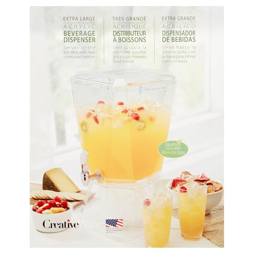CreativeWare Crown Beverage Dispenser with Base and Name Clip, 3.5 gallon, Clear