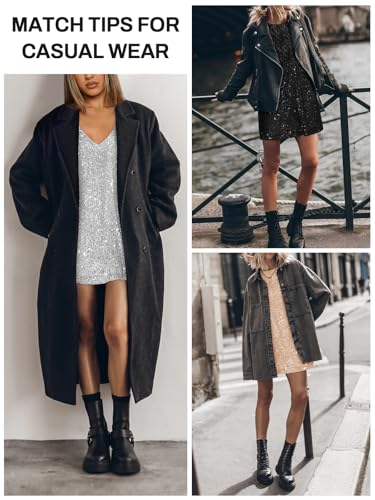 MIYIEONZ Women's Crew Neck Sequin Dress for Women Sexy V Neck Shirt Dress Sparkly Half Sleeve Loose Party Club Cocktail Dress