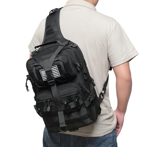 Lemubeane Tactical Sling Bag Backpack Military Rover Shoulder Sling Pack EDC Molle Range Bag Crossbody Chest Pack (Black)