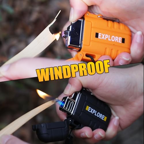 LcFun 3 Pack Waterproof Lighter Windproof Torch Lighters Butane Refillable, Electric Dual Arc Lighters USB Rechargeable Fl...