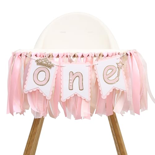 Tutu Highchair Banner For 1st Birthday - Pink 1st Highchair Garland Decoration, Princess 1st Birthday Party, Pink Tutu Ski...
