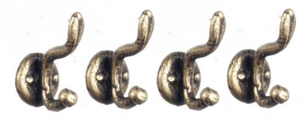 Melody Jane Dollhouse Antique Brass Coat Hooks Miniature Hall Cloakroom Accessory 1:12