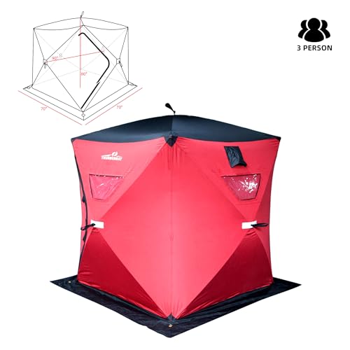 THUNDERBAY Ice Cube 2-4 Man Portable Ice Shelter, 24/34 Square Feet of Fishable Area, Portable 2-3 Person Ice Shanty