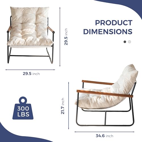 MAXYOYO Modern Accent Chair, Comfy Living Room Chair with Metal Frame Wooden Armrest, Upholstered Armchair with Soft Cushi...