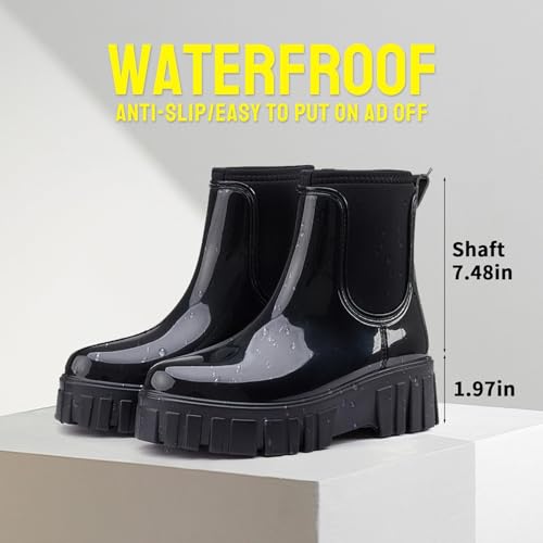 Gets Womens Rain Boots, Waterproof Platform Rubber Chelsea Rainboots, Comfortable Short Shoes Ankle Garden Boots for Outdo...