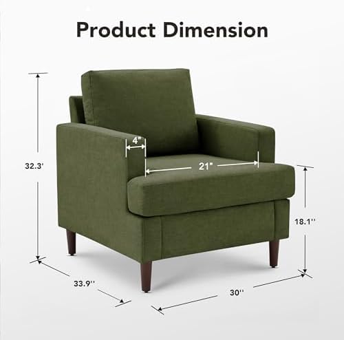 Weture Mid-Century Accent Chair, Comfy Upholstered Reading Accent Chairs for Bedroom, Modern Linen Fabric Armchair for Living Room, Single Sofa Chair with Wood Legs (Green, 2 Pack)