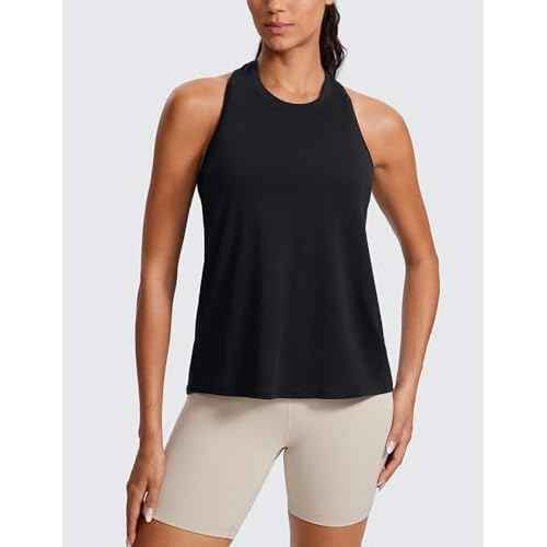 CRZ YOGA Womens Racerback Yoga Tank Tops High Crewneck Soft Casual Workout Sleeveless Flowy Shirts