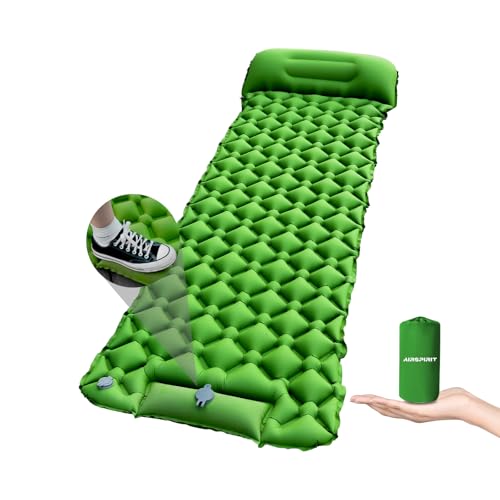 Inflatable Sleeping Pad with Pillow for Camping-Built in Foot Pump Fast Inflation-Ultralight Upgraded Durable Compact Slee...