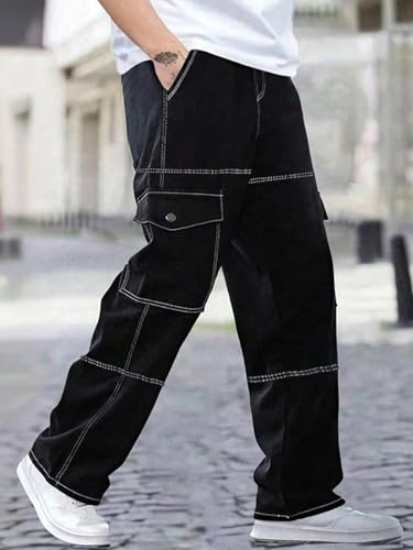 Black Workwear Utility Pants for Men Heavy Duty Tactical Cargo Trousers Outdoor Hiking