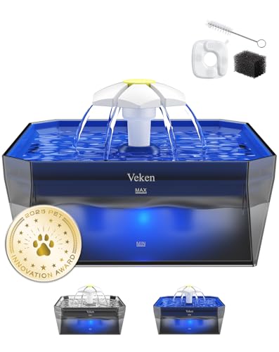 Veken Award-Winning Small Pet-Friendly Cat Water Fountain with Quiet Pump, Easy to Clean & Assemble, 50oz Mini Pet Water D...