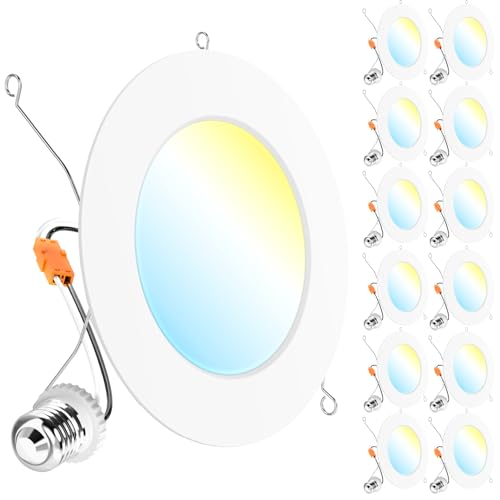 Sunco 12 Pack Retrofit LED Recessed Lighting 6 Inch, Can Lights for Ceiling, 1200 LM, 15W, Selectable CCT 2700K/3000K/4000...