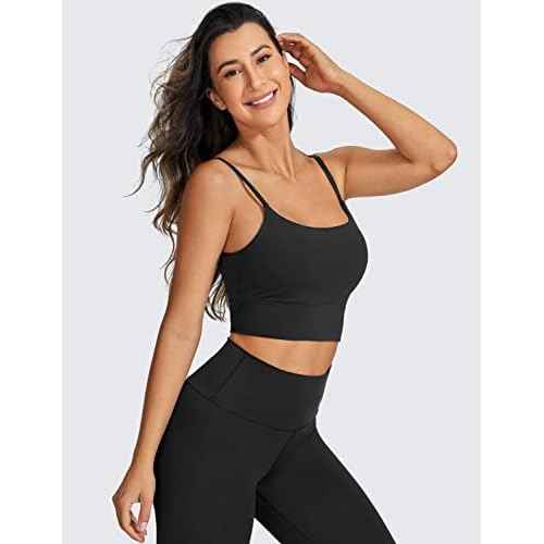 CRZ YOGA Adjustable Longline Sports Bra for Women - V Back Wireless Workout Padded Yoga Camisole Cropped Tank Tops