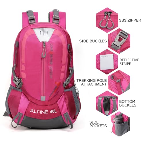 MIAZIB Hiking Backpack Camping 40L Outdoor Daypack Lightweight Travel Backpack with Rain Cover for Women Men (Pink)