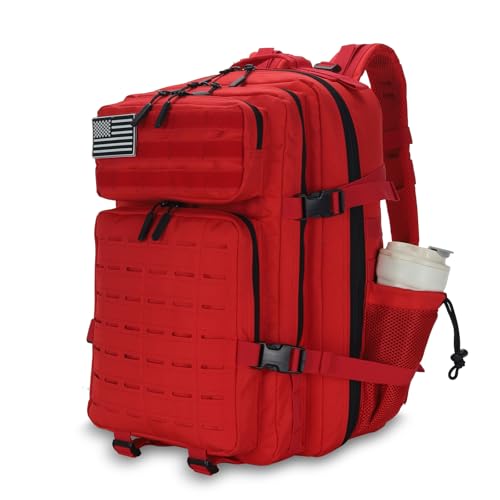W WINTMING Sparklekle Military Tactical Backpack 45L 3 Day Assault Pack Waterproof Molle Hiking Rucksack for Men&Women (Red)
