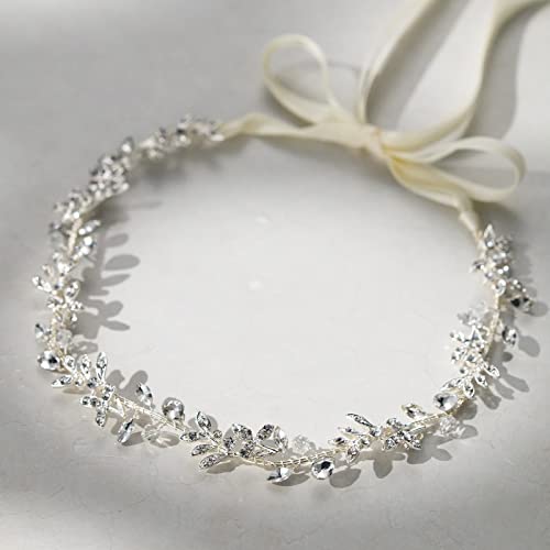 SWEETV Rhinestones Bridal Headband Silver Crystal Wedding Headpieces for Brides Hair Pieces for Bridesmaid Flower Girl Hai...