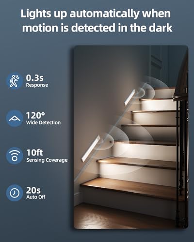 AMETHEUS 10inch Under Cabinet Lights, Motion Sensor Light Indoor, Wireless Closet Lights, 1800mAh Rechargeable Battery, Ma...