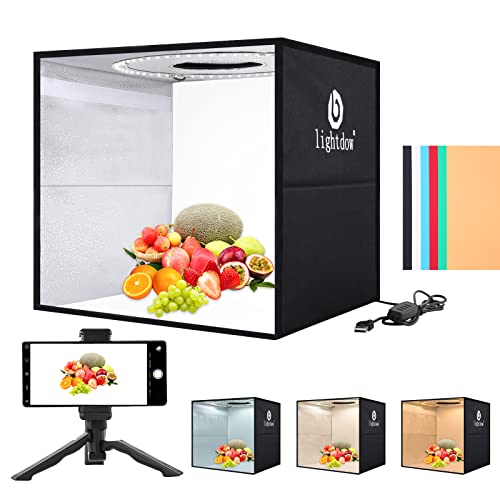 Lightdow 12"x12"x12" Photo Studio Light Box Photography with Desktop Tripod & 120 LEDs (CRI>95), 6 Backdrops - Portable/Di...