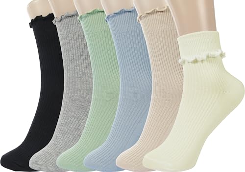 BomKinta Ruffle Socks Women - Turn-Cuff Frilly Sock - Lightweight Cotton Socks