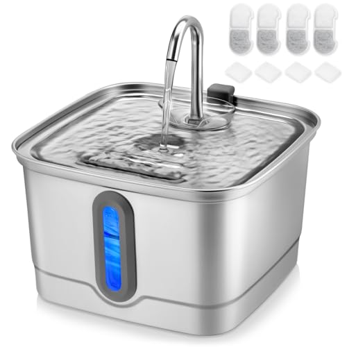 SEIRMEP Stainless Steel Cat Water Fountain, 101oz/3L Automatic Pet Water Fountain, Dog Water Fountain with Replacement Fil...