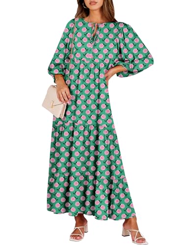 ANRABESS Womens Boho Maxi Dresses 2026 Summer V Neck Puff Sleeve Floral Flowy Swing Fall Casual Long Dress