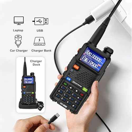 BAOFENG 2 Packs UV-5RM Two Way Radio Multi-Band Long Range Walkie Talkie NOAA USB-C Charging Upgrade of UV-5R Ham Radio Air Band 1.77in LCD Screen with 771 Antenna Headset