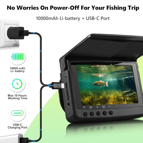 2026 𝐍𝐄𝐖 [Audio+Video Record] HD1080P Ice Fishing Camera w/DVR 32GB, 10000mAh, 5'' OLED, Ice Fishing Camera Underwater ...