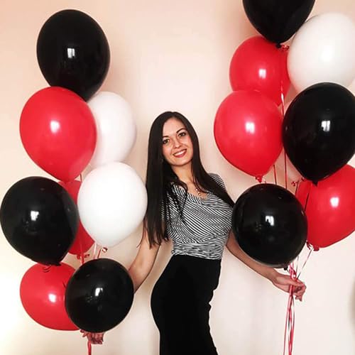 62Pcs Red and Black Balloons Kit - 12 Inches Red Black Party Decoration Balloons for Graduation Casino Theme Birthday Part...
