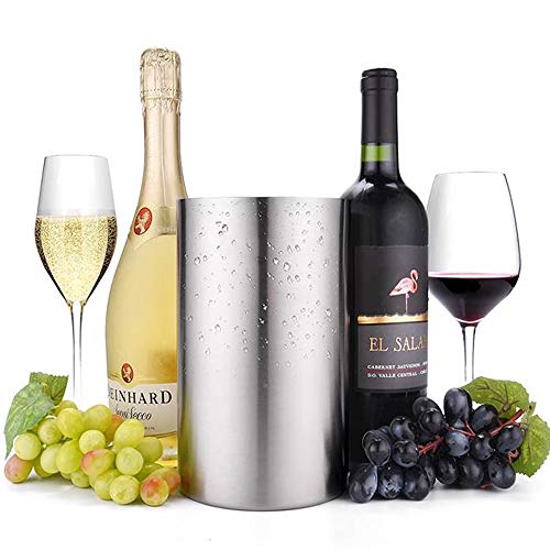 Jolitac Wine Chiller Bucket, Stainless Steel Double Wall Wine Cooler Bucket, Keeps Cold for Hours Wine Bottle Cooler Chill...