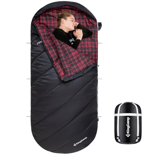 KingCamp Sleeping Bag for Adults, Cold Weather & Warm Extra Wide Big & Tall XL Portable Waterproof Flannel Sleeping Bags, ...