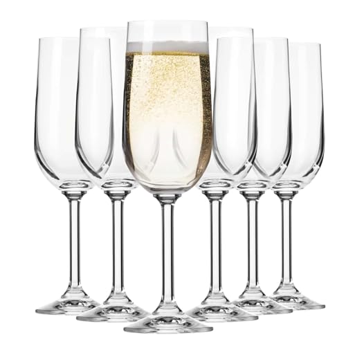 Krosno Champagne & Sparkling Wine Glasses GEMA | Classic Design | Set of 6 | 7.1 oz | Wide Bowl | Transparent | For Home, ...