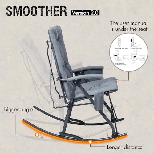 Portal Folding Rocking Chair Indoor & Outdoor Thick Padded Rocking Recliner Chair Portable Camping Rocker for Patio Front ...