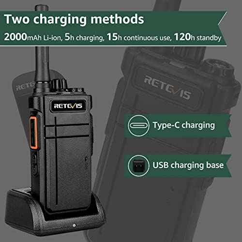 Retevis RB37 Bluetooth Walkie Talkies,Bluetooth Two Way Radio New Version,2000 mAh&120h Standby Long Battery Life,Wireless Earpiece,Flashlight,VOX,Type-C,2 Way Radio for Church Hospital Family(2Pack)