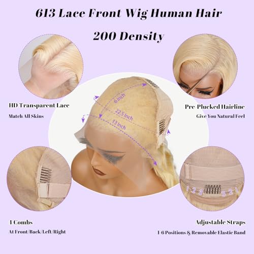 613 13x6 Lace Front Wig Human Hair 200 Density 22 Inch Body Wave 613 Blonde Wig Human Hair 13x6 200 Density HD Lace Front Wigs Human Hair Blonde Pre Plucked for Women