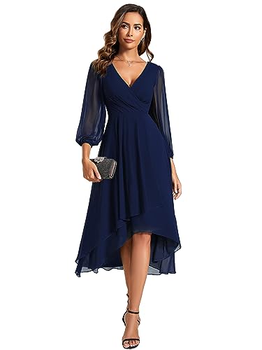 Ever Pretty Women's Chiffon V Neck Long Sleeves A-Line Midi Length Wedding Guest Dress Cocktail Party Formal Dresses 01926