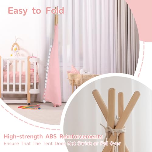 WIRHAO Teepee Tent for Kids with Padded Mat Cotton Canvas Kids Tent with Pompom for Toddlers Indoor Play Tent for Girls Bo...